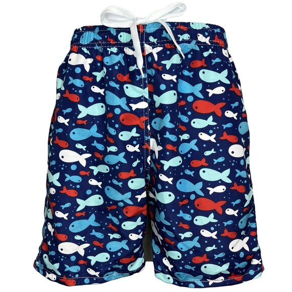 Boy's Swim Trunks, Kids Pool Shorts, Fish Print - Picture 1 of 3
